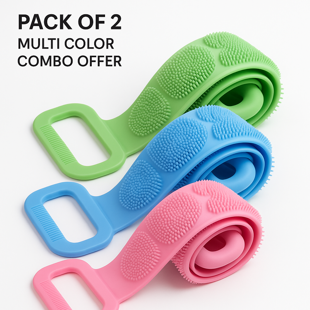 Silicone Back Scrubber Belt for Shower | Soft Exfoliating Body Scrub Brush with Dual Handles | Deep Cleaning Bath Massage Strap