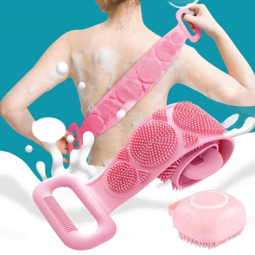 Silicone Back Scrubber Belt for Shower | Soft Exfoliating Body Scrub Brush with Dual Handles | Deep Cleaning Bath Massage Strap