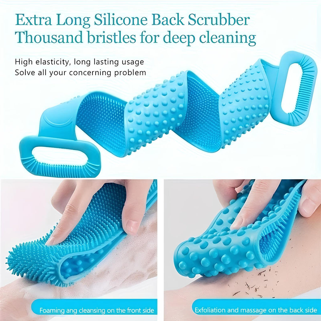 Silicone Back Scrubber Belt for Shower | Soft Exfoliating Body Scrub Brush with Dual Handles | Deep Cleaning Bath Massage Strap