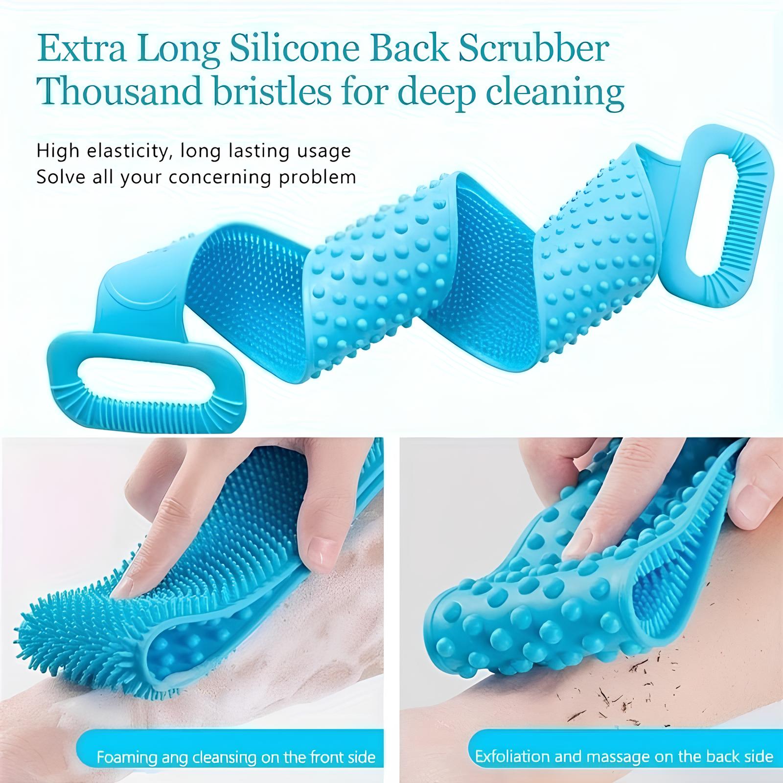 Silicone Back Scrubber Belt for Shower | Soft Exfoliating Body Scrub Brush with Dual Handles | Deep Cleaning Bath Massage Strap