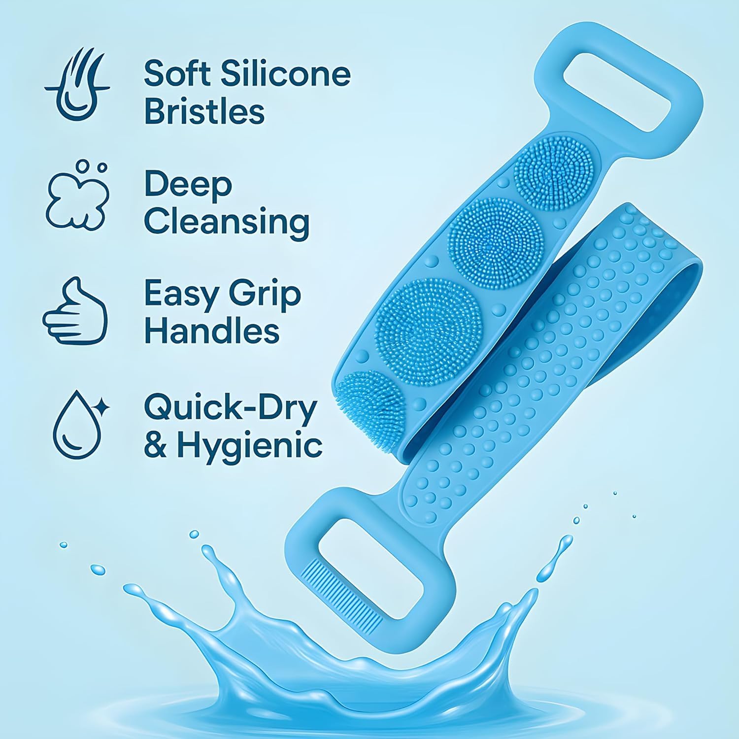 Silicone Back Scrubber Belt for Shower | Soft Exfoliating Body Scrub Brush with Dual Handles | Deep Cleaning Bath Massage Strap