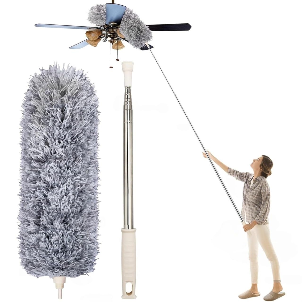 Extendable Ceiling Fan Duster with Long Handle | Microfiber Dust Cleaning Brush for Ceiling Fans, Walls & High Ceilings