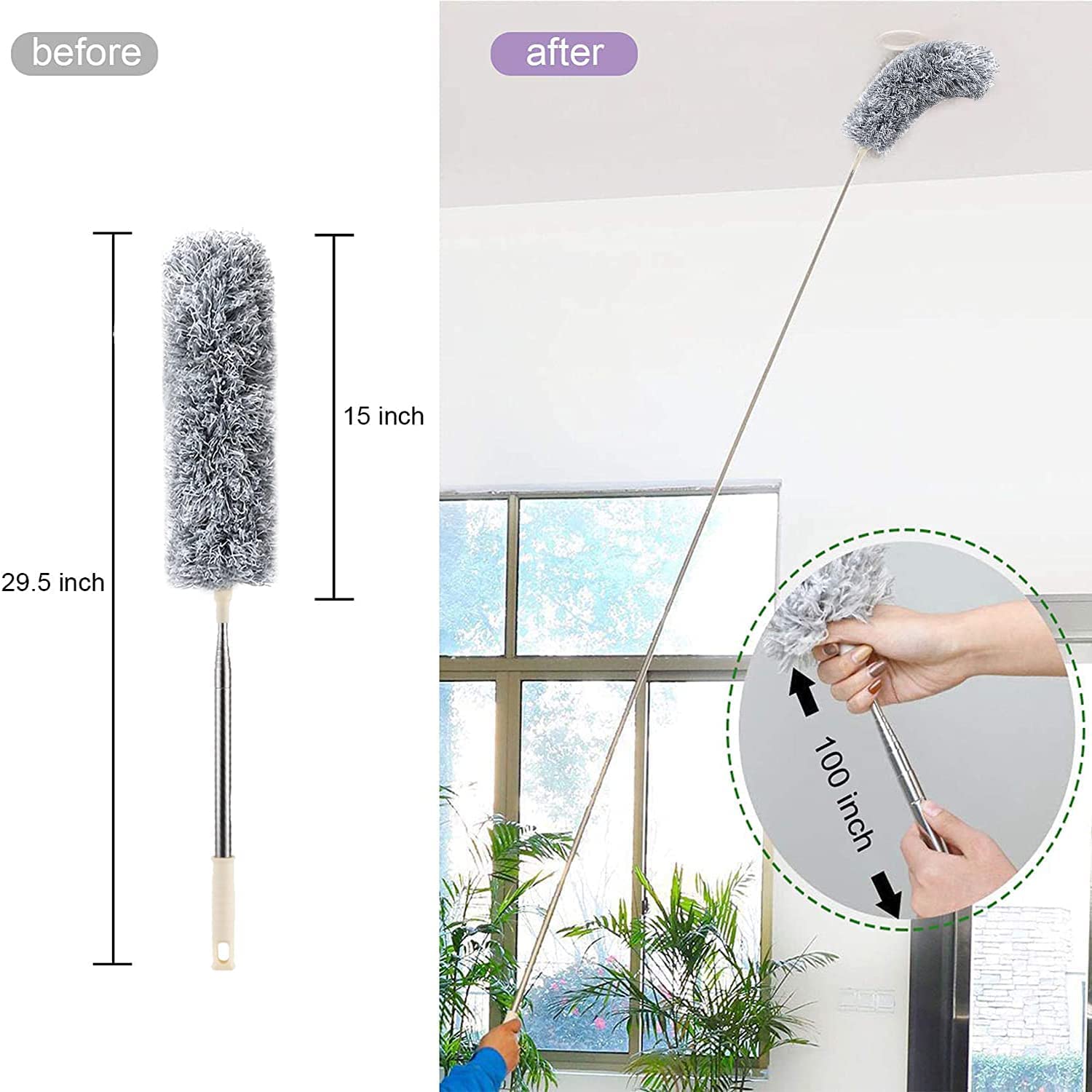 Extendable Ceiling Fan Duster with Long Handle | Microfiber Dust Cleaning Brush for Ceiling Fans, Walls & High Ceilings