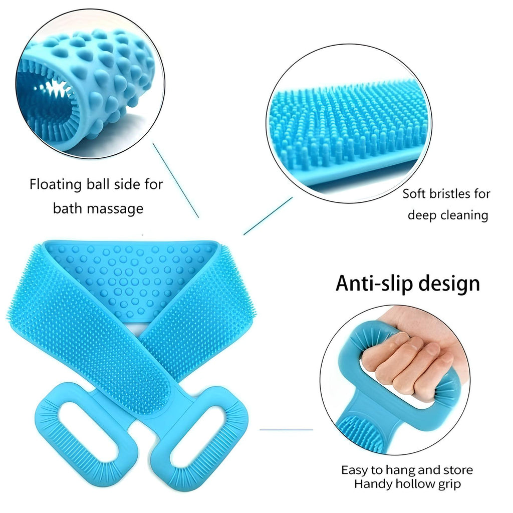 Silicone Back Scrubber Belt for Shower | Soft Exfoliating Body Scrub Brush with Dual Handles | Deep Cleaning Bath Massage Strap